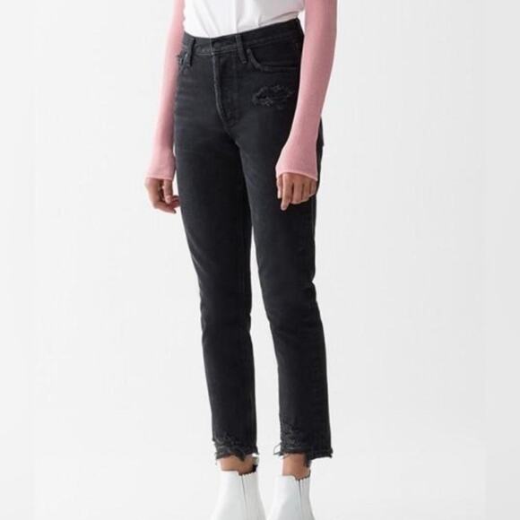 Agolde Denim - AGOLDE Jamie Classic High Rise Distressed Button Fly Jeans Black Plume Size 25